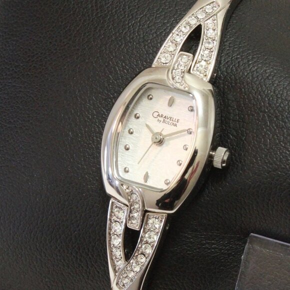 Ladies Tonneau Style Watch By Bulova Crystal Embedded End Links Silver Tone 16mm - Picture 1 of 12